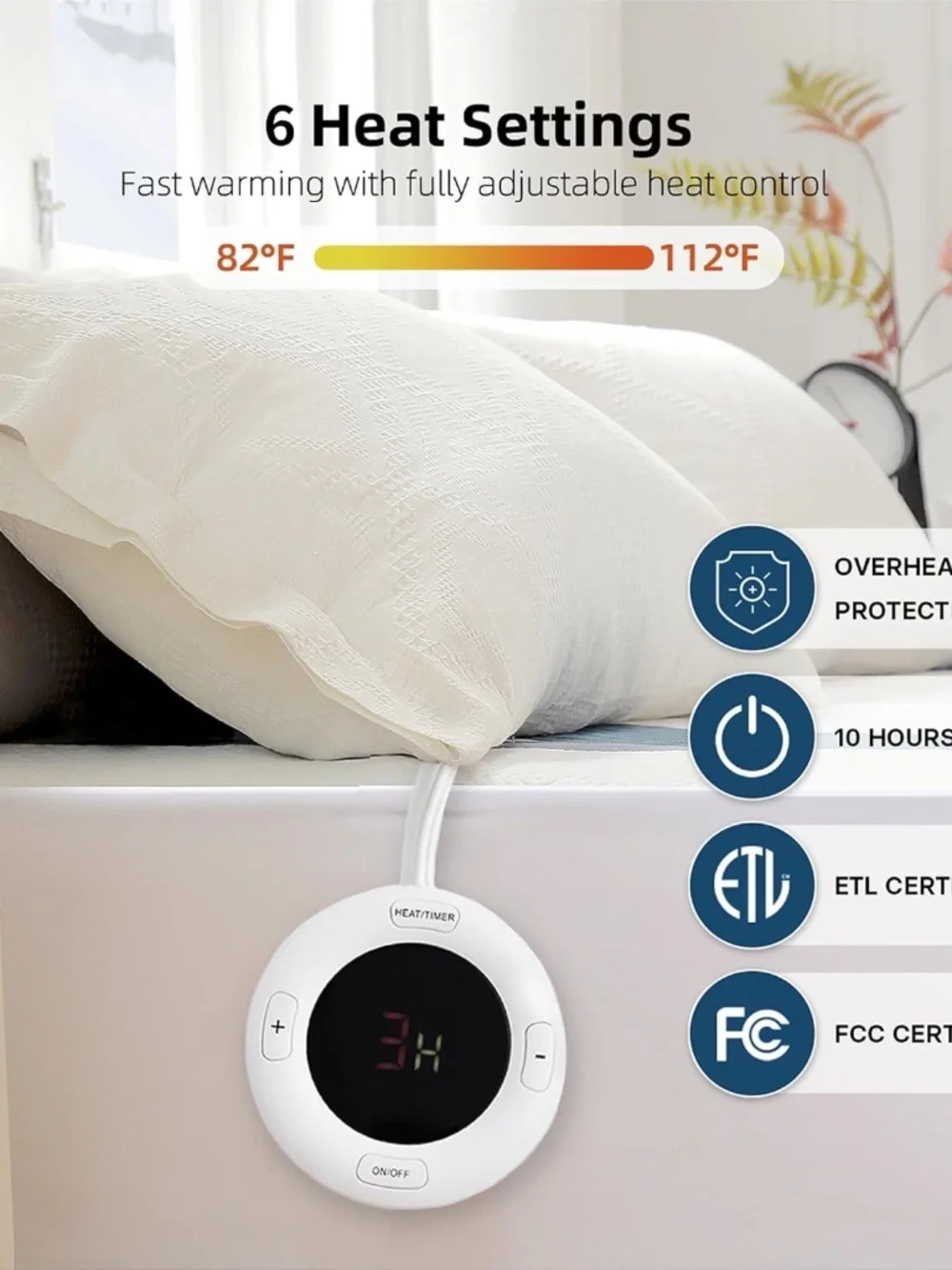 Gotcozy Electric Heated Mattress Pad King Size Dual Control, 6 Heat Setting-Blue